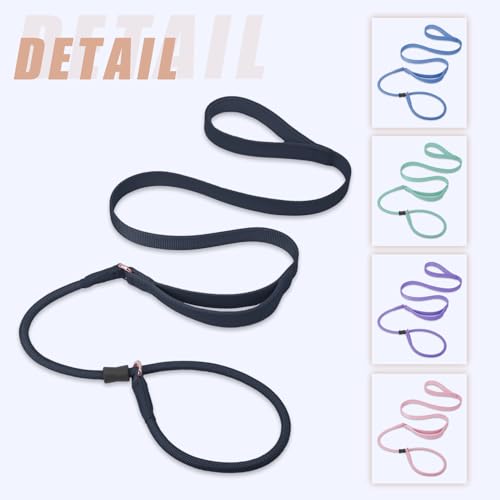 Slip Lead Dog Leash, Soft Leather Dog Training Leash with Double Handle, Heavy Duty Nylon Dog Lead Slip Lead and Collar, No Pull Walk for Medium Large Small Dogs 6ft Black - color: Black, size: 6ft