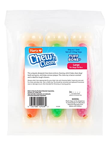 Hartz Chew 'n Clean Tuff Bone Tough Dog Chew Toy, Large 3 Pack - color: Varies, size: Large (Pack of 3)