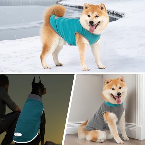 cyeollo 2 Pack Dog Fleece Sweater, Pullover Warm Dog Vest Reflective Doggie Stretchy Coat, Winter Puppy Jacket Pet Sweatshirt Clothes for Small Dogs Size S Turquoise & Grey - color: 1# Teal & Grey, size: Small