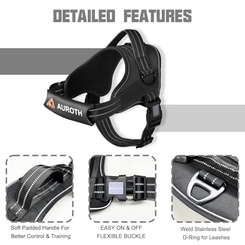 AUROTH Dog Harness and Leash Set, Soft Padded Service Dog Vest with 5.25FT Dog Leash, No Choke, Easy On Pet Vest, Adjustable Reflective No Pull Pet Vest Medium Sized Dog, Easy Walking and Training - color: Black, size: M(Neck:17.7"-24",Chest:23.6"-31.9")