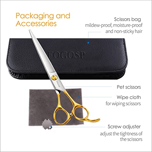 Professional Dog Grooming Scissors Straight 7" Pet Grooming Shears for Cutting Small Dogs Cat Thick Hair Japan 440C Stainless Steel Right Handed(7 in Straight, Gold) - size: 7 inch, style: Straight