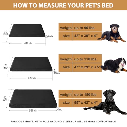 RRPETHOME 3" Chew Proof Indestructible Dog Bed for Large Aggressive Chewers,Durable Tough Fabir Chew Resistant Crate Dog beds for Large Dog & Puppy,Orthopedic Egg Foam Kennel Mat Pad Black 55x42x4