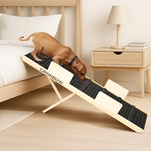 Upgraded Dog Ramp for Bed, Couch, Car, 63" Long Foldable Pet Ramp, Non-Slip Pad & Safety Baffle-6 Adjustable Height 12" to 30", Portable Stable Pet Steps for Small & Medium Old Dogs & Cats 