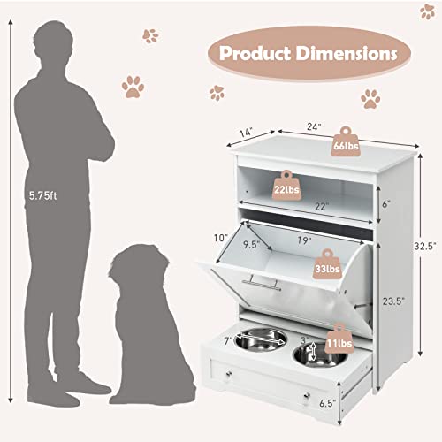 Dog Feeding Station, Dog Food Storage Cabinet w/Double Raised Dog Bowls, Pull Out Design, Large Dog Feeder Station Container for Pets Toy, Feeding & Watering Supplies (White) - color: White