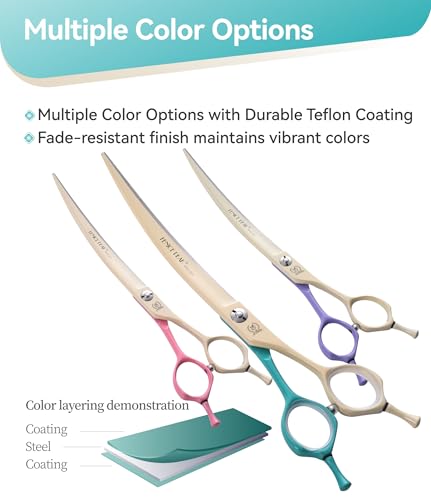 Curved Dog Grooming Scissors with Coating 440C Stainless Steel, 7 inch Professional Curved Shears Dog Grooming,25 Degree of Curved Blade,Pet Shear for Trimming Face and Paws, Green & White - color: Green&white