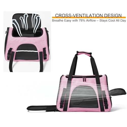Dog Cat Carrier Soft for Small Pet Up to 16 Lbs TSA Airline Approved Travel Carrier Collapsible Puppy Car Mesh Bag 17.5 * 10.2 * 11.4 inch - Pink - color: Pink