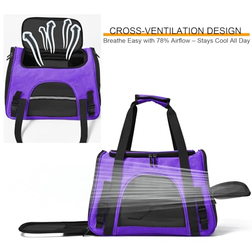Dog Cat Carrier Soft for Small Pet Up to 16 Lbs TSA Airline Approved Travel Carrier Collapsible Puppy Car Mesh Bag 17.5 * 10.2 * 11.4 inch - Purple - color: Purple