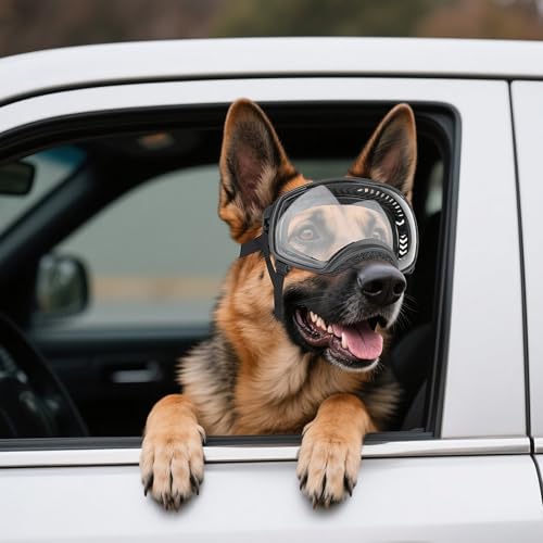Namsan Clear Dog Goggles for Large Dogs, Wide Eyecup & Soft Frame, Anti-UV Sunglasses for Dogs Medium to Large Breed, Driving Dog Eye Protection, Windproof Dustproof, Adjustable, Clear - color: (Large)Clear Lens