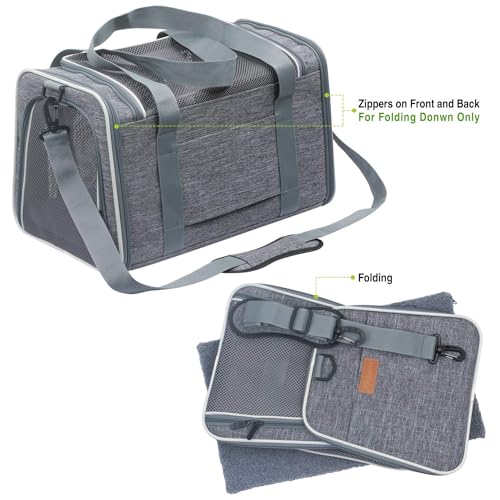 Cat Carrier - Soft-Sided Dog Pet Carrier, Portable Foldable Pet Bag up to 28 Lbs, Airline Approved Travel Puppy Carrier (Large, Light Grey) - color: Light Grey, size: 19.7"L x 12"W x 12"H