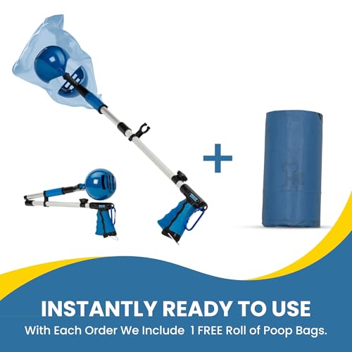 Dog Pooper Scooper 3 Tools in 1, Portable Pooper Scooper for Large & Small Dogs | Long Handle Poop Scooper for Dogs | Durable & Easy-to-Use Poop Scooper for Yard with Sticky Roller Feature