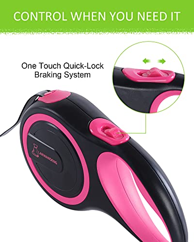 26FT Heavy Duty Retractable Dog Leash with 2 Chew Proof Wire Ropes, 360° Tangle-Free Double Dog leashes with Anti-Slip Handle for Small/Medium/Large Dogs - color: Pink