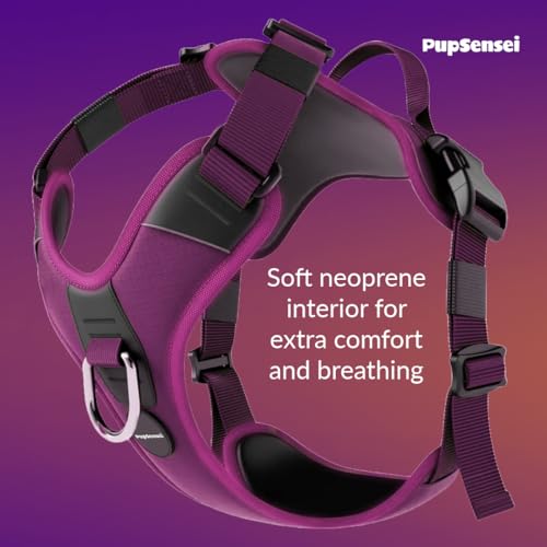 No Pull Dog Harness - Durable Polyester Puppy Harness with Front Anti-Pull Loop, Reflective Strips, and Quick-Release Clips for Small, Medium, and Large Dogs (Berry Purple, Large) - color: Berry Purple, size: Large