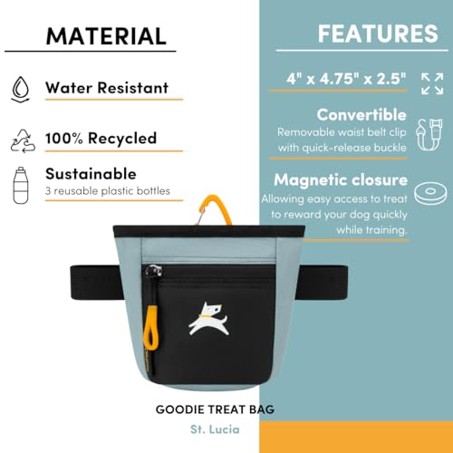 OllyDog, Goodie Treat Bag, Dog Treat Training Pouch | Magnetic Closure | 3 Ways to Wear | Hands-Free Waist Belt | Water-Resistant Recycled Vegan Fabric (St. Lucia) - color: St. Lucia