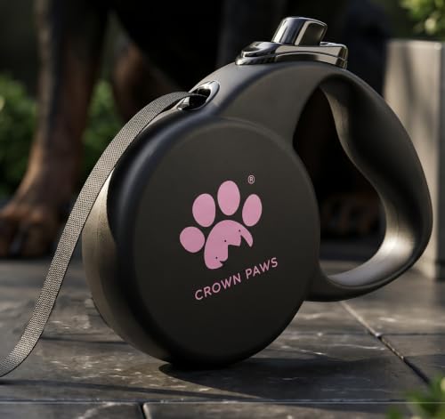 Chew Proof Retractable Dog Leash for Large Dogs, 16ft Heavy Duty Dog Lead with Anti-Chewing Steel Wire Rope, Tangle-Free 360° Swivel, One-Hand Brake & Lock, Black L - color: Black, size: Large
