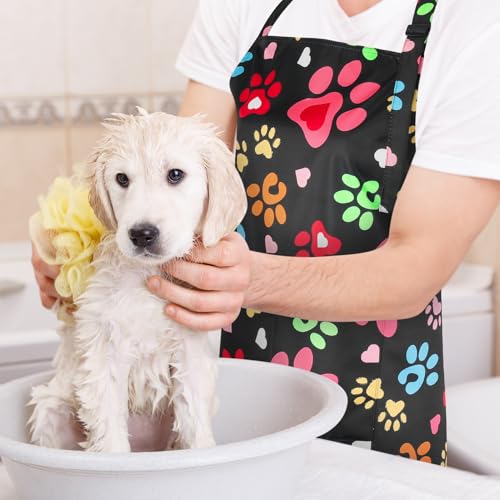Dog Grooming Waterproof Apron with 2 Pockets, Cute Animals Puppy Dog Pets Apron - style: Heart Dog Paw