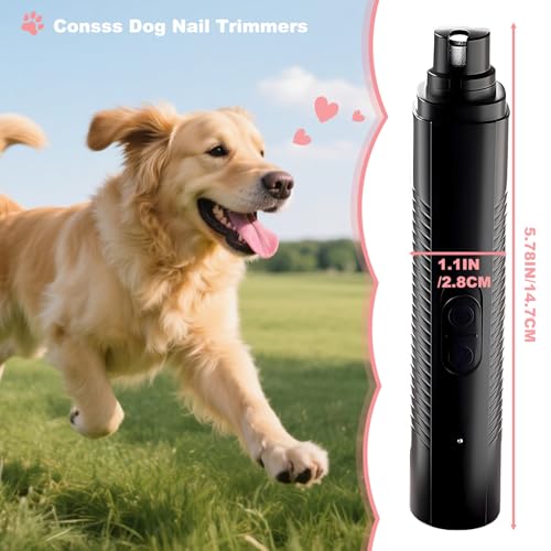 Consss Dog Nail Grinder Quiet, Easy to Use Pet Nail Grinder with Led Lights, 7500 RPM Dog Nail Clippers for Large Dogs Medium Small Dogs & Cats, Continuous 3-Hour Battery Life
