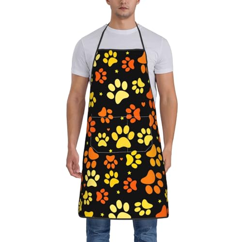 Dog Grooming Waterproof Apron with 2 Pockets, Cute Animals Puppy Dog Pets Apron - color: Orange