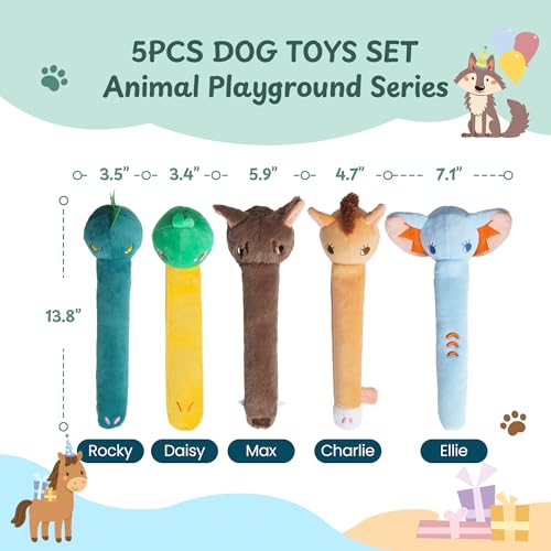 Nocciola Dog Squeak Toys 5pcs, Dog Toys to Keep Them Busy for Aggressive Chewers, Hide and Seek Crinkle Dog Toy for Large Dogs, Long Face Wild Animals Playground Series - style: 5Pcs