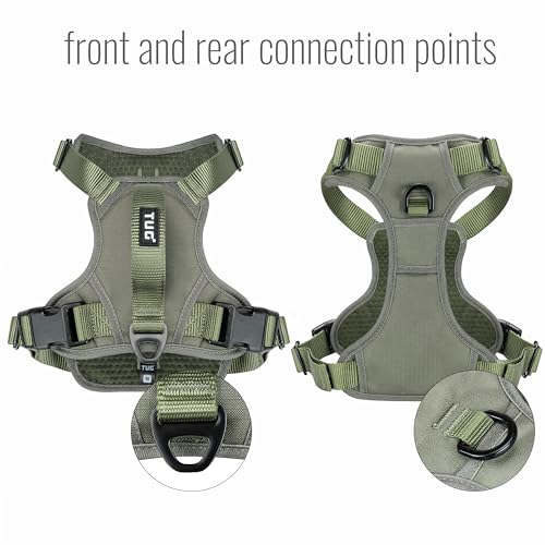 TUG Dog Harness with 2 Leash Connection Points | Adjustable, Padded, Lightweight | Handle on Back | No-Pull Front Clip (Large, Green) - color: Green - Basic Harness, size: Large