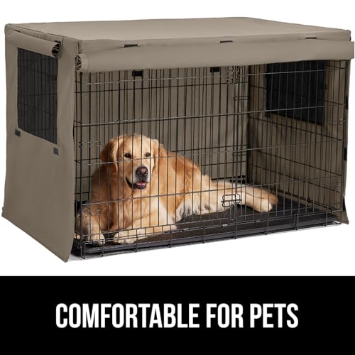 GORILLA GRIP Dog Crate Covers Compatible with Amazon Basics Dog Crates, All Sides Open, Privacy Cover Fits 24" Wire Kennel, Breathable Mesh Windows, Light Reducing Puppy Training Cage Topper, Taupe - color: Light Taupe, size: 24" X 18" X 20"