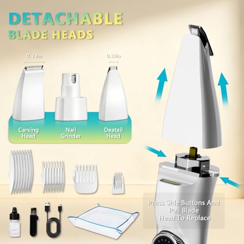 5-in-1 Dog Grooming Kit, Dog Paw Trimmer with LED Display & Light 11-Speed Rotary Knob, Low Noise Wireless Pet Clippers, Includes Easy-Clean Silicone Pad for Trimming Paw Eye Ear Facial Hair - color: Pet Clipper - With Cleaning Pad