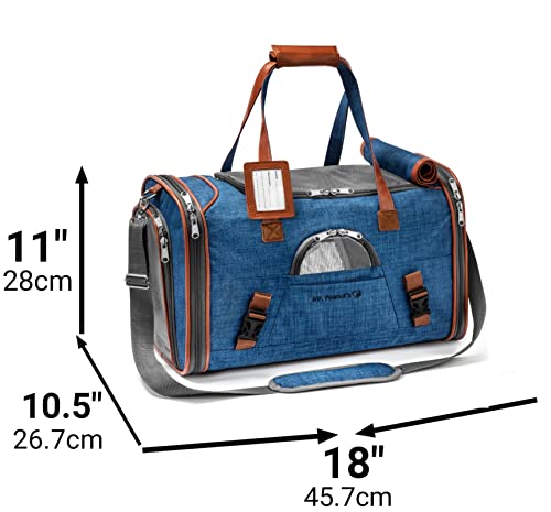 Mr. Peanut's Airline Approved Soft Sided Pet Carrier, Low Profile Gold Series Tote, Premium Brand Self Locking Zippers, Under Seat Compatibility, Plush Faux Fleece Bedding with a Sturdy Plywood Base - color: Deja Blue