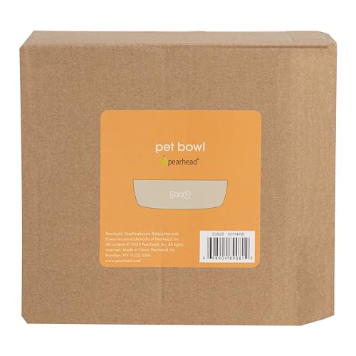 Pearhead Ceramic Dog Bowl – Neutral Taupe “Woof” Design, Holds 2.5 Cups, Non-Skid Stoneware Pet Feeding Dish, 20 oz, Medium - color: Taupe Woof Bowl, size: Medium