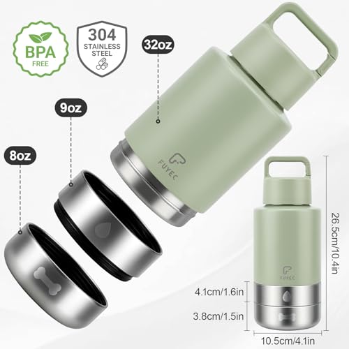 32oz Insulated Dog Water Bottle Dispenser, 3-in-1 Stainless Steel Travel Cup with 2 Detachable Food and Water Bowls, Leak Proof Large Pet Gear, Ideal Gift for Dog Lovers - color: green