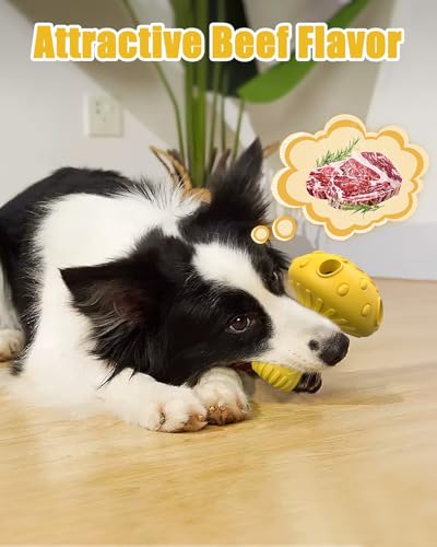 Dog Chew Toys for Aggressive Chewers, Rubber Treat Dispensing Stimulation Toy to Keep Them Busy, Durable Interactive Enrichment Puzzle Toy for Medium Large Breed Dogs - color: Yellow