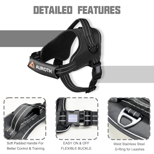 AUROTH Dog Harness and Leash Set, Soft Padded Service Dog Vest with 5.25FT Dog Leash, No Choke, Easy On Pet Vest, Adjustable Reflective No Pull Dog Harness for Large Dogs, Easy Walking and Training - color: Black, size: L(Neck:19.7"-25.6",Chest:26"-33.9")