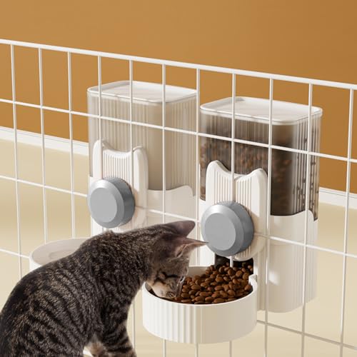 Hanging Cage Automatic Small Pet Food Bowl Water Bottle Dispenser, 1L Auto Gravity Pet Feeder and Waterer Set Kennel Feeding Station Crate Feeder Dish for Rabbit Puppy Cats Ferret (Grey) - color: Grey