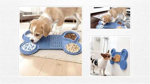 Pet Feeding Dishes,Slow Feeder Lick Mat for Dogs,Cat Licking Mat with Strong Suction Cups - 6-in-1 Interactive Snuffle Mat for Fast Eaters,Anxiety Relief,Grooming & Bath Time-BPA-Free(Sky Blue) - color: Sky Blue