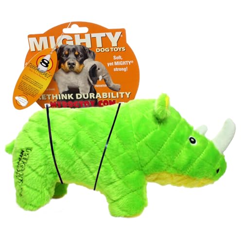 MIGHTY Tuffy 2 Pack Rhinoceros Dog Toys | Ultra Durable Plush Toy with Multiple Layers & Reinforced Seams , Washable and Floats , Mighty® Construction - color: 2PK Green Rhino