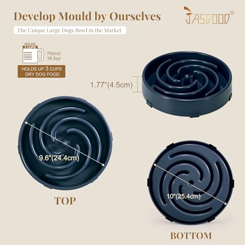 JASGOOD Slow Feeder Dogs Bowl for Large Medium Dogs,Anti-Gulping Pet Slower Food Feeding Bowls Stop Bloat,Preventing Choking Healthy Design Dogs Bowl - color: G-Ink Blue