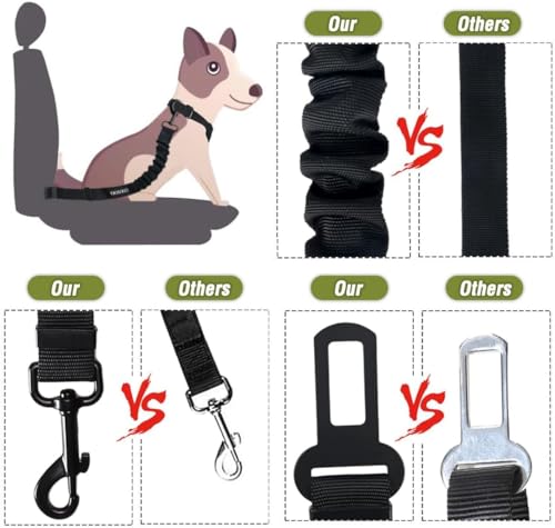 COOYOO Dog Seat Belt,Retractable Dog Car Harness Seat Belt for Car Adjustable Nylon Pet Safety Seat Belts Heavy Duty & Elastic Bungee Buffer - color: 10-Light Green