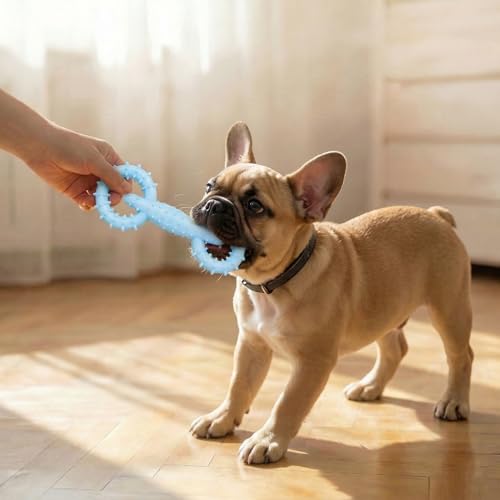 Puppy Chew Toys 6 Pack, Soft TPR Teething Toys for Puppies 2–10 Months, BPA Free Non Toxic Set with Treat Dispensing Stick, Tug Ring & Squeaky Ball for Small Medium Dogs (Blue) - color: Blue