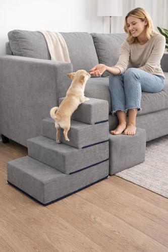 Elevon Dog Stairs for Bed 23.5" H, 4-Step Dog Steps for High Bed and Couch, Pet Steps for Small Dogs and Cats, Non-Slip Balanced Pet Ramp Indoor, Grey - style: 4-Step/ Gray