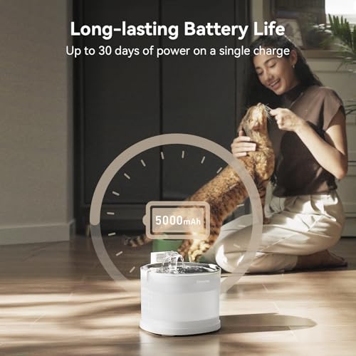Cheerble Pumpless Cat Water Elfin Fountain, Wireless Pet Fountain Battery Operated, 2L/67oz E1+ Automatic Water Dispenser Cats & Dogs MagDrive™ Technology Stainless Steel Tray, No Cleaning Hassle - size: Cordless | Standard