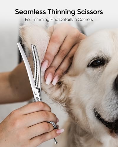 ULG Curved Thinning Dog Shears for Grooming, 7 Inch Professional Curved Thinning Dog Grooming Scissors for Blending and Thinning, 40-Tooth 15%-20% Rate 440C Stainless Steel Pet Hair Scissors - size: 7.0 Inch (Thinning)