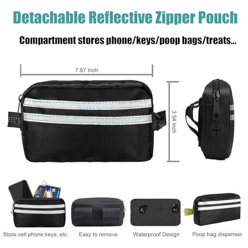 Hands Free Double Dog Leash No-Pull Bungee Black/Blue Large Dogs | Dual-dog waist/crossbody for Walking running, bungee no-pull, storage pouch, reflective, 2 padded handles - size: 2 Leashes