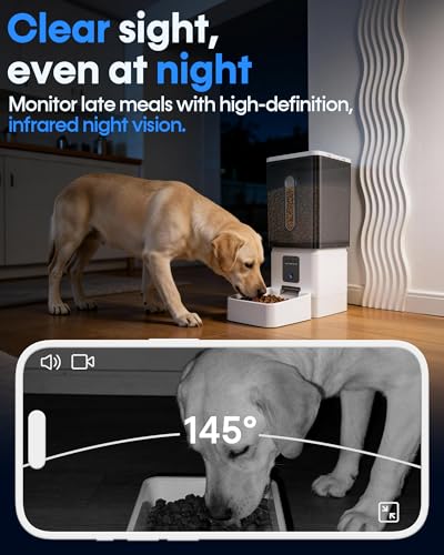 12L Large Dog Automatic Feeder with HD 1080P Camera: 50 Cups/20-Day Food Capacity for Travel & Business Trips - Anti-Clog for 2-18mm Large Kibble