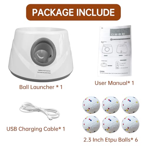 Automatic Ball Launcher for Dogs with 6 ETPU Balls, White, Adjustable Distance 20-45ft, USB Rechargeable, Interactive Dog Toy (Gary) - color: Grey-Standard