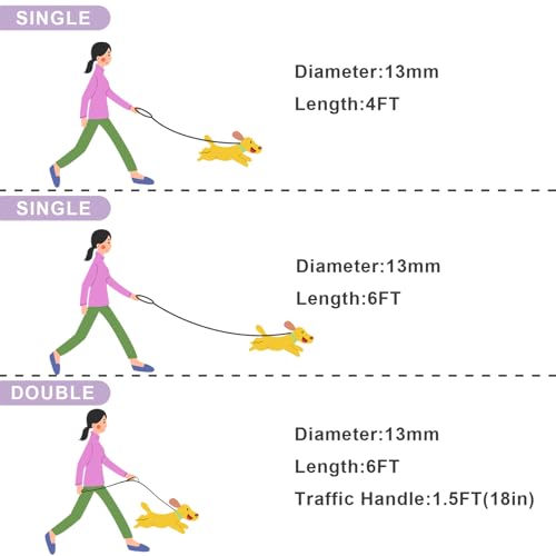 Rope Dog Leash with Two Handles, 6 Foot Heavy Duty Dog Leash with Aviation Aluminum Auto Locking Carabiner, Strong Nylon Pet Lead for Small, Medium, Large Dogs (Purple, 6FT-Two Handle) - color: Purple, size: 6 Foot Two Handle