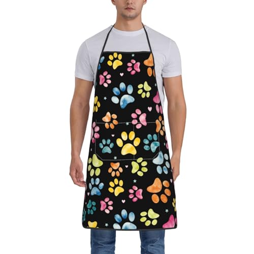 Dog Grooming Waterproof Apron with 2 Pockets, Cute Animals Puppy Dog Pets Apron - color: Water Color