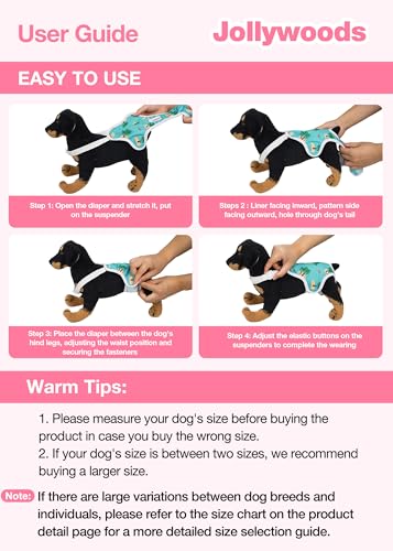 Jollywoods 3 Pack Washable Female Dog Diaper Onesie Sanitary Pantie with Adjustable Suspender, Fixed Doggie Diapers, Super Absorbent Leakproof for Dog in Heat Cycle - size: X-Large(15"-24" Waist)