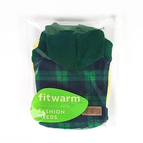 Fitwarm Tartan Plaid Dog Hoodie, Knitted Dog Clothes for Small Dogs Boy, Pet Sweater with Hood, Cat Winter Outfit, Green, XS - color: Green, size: X-Small