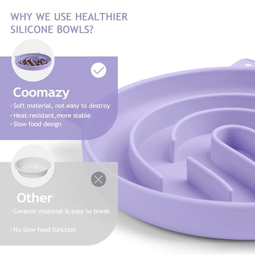 Coomazy 실리콘 슬로우 피더 개 고양이 그릇, 반려동물 사료 훈련을 위한 인터랙티브 퍼즐 장난감, 강아지 고양이를 바쁘게 유지, 강아지 키티 과식 방지(퍼플, 1.4컵) - color: 퍼플., size: 1.4 Cup
