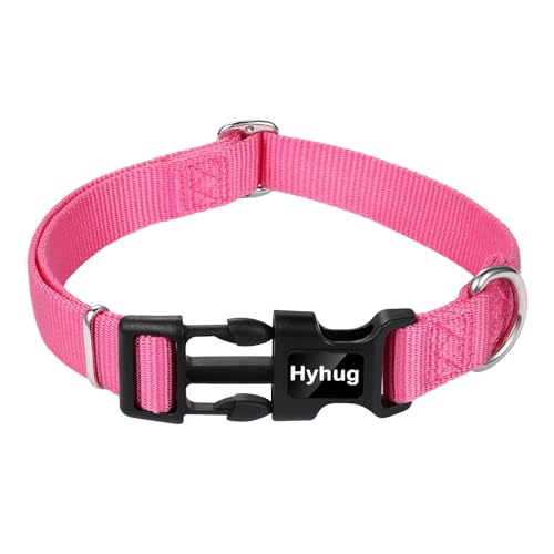Hyhug Medium Dog Collar, Pink:Heavy-Duty Quick-Release Nylon Buckle, Adjustable & Durable, Cute Dog Collar (Medium, Candy Pink) - color: Candy Pink, size: Medium