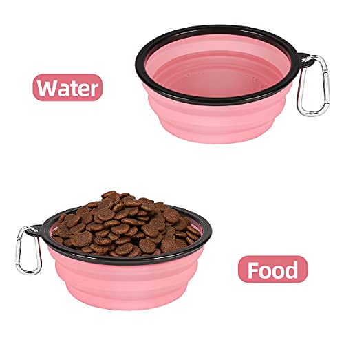 Kytely Large Collapsible Dog Bowls 2 Pack, 34oz Foldable Dog Travel Bowl, Portable Pet Water Food Bowl with Clasp, Pet Cat Feeding Cup Dish for Traveling, Walking, Hiking (Pink+Grey) - color: Grey & Pink