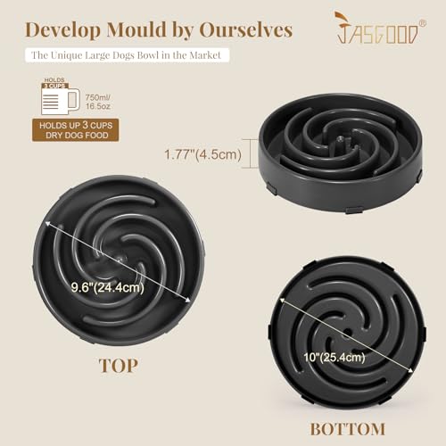 JASGOOD Slow Feeder Bowl for Large Dogs, Anti-Gulping, Prevents Bloat & Choking - color: C-Dark Grey